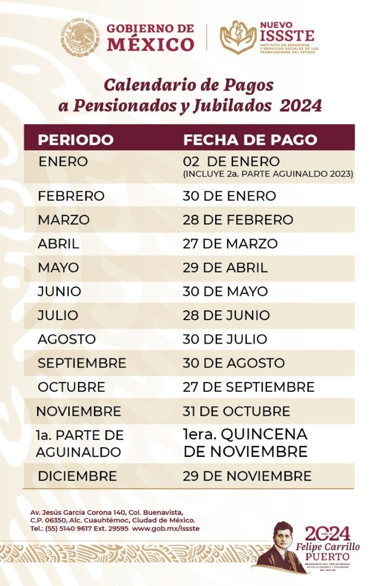 calendario de pagos de pension issste