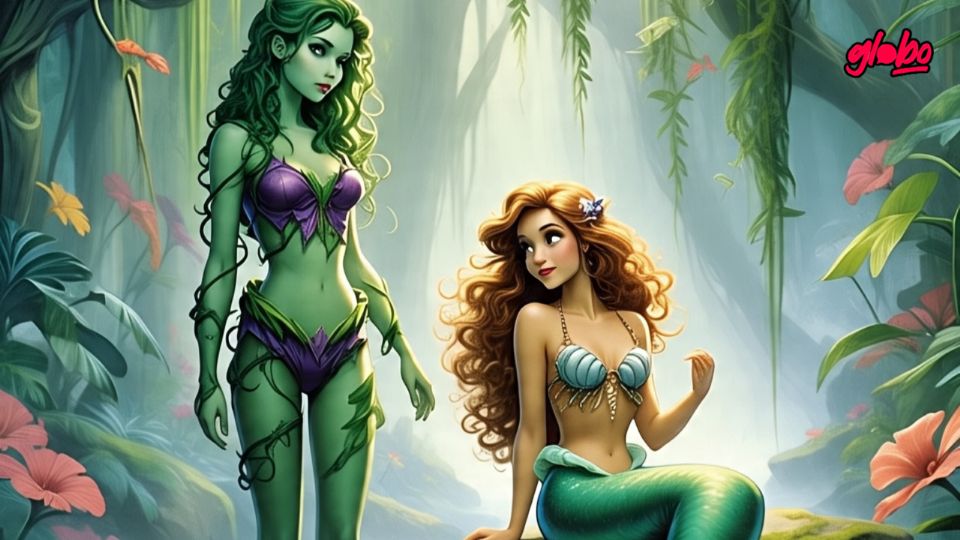 La inteligencia artificial permite fusionar a tus personajes favoritos, en este caso, La Sirenita y Hiedra Venenosa.