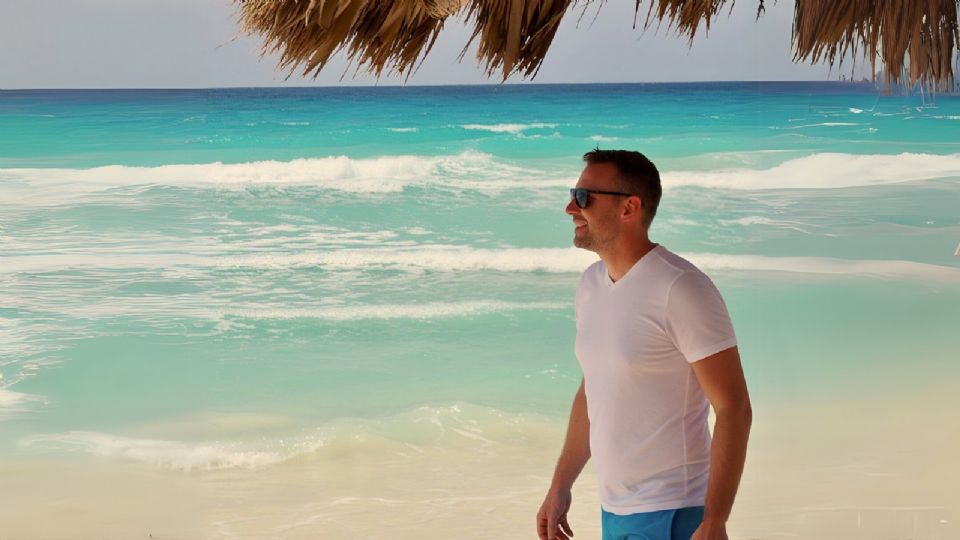 Esta es la playa de Cozumel con arena dorada y olas turquesa.